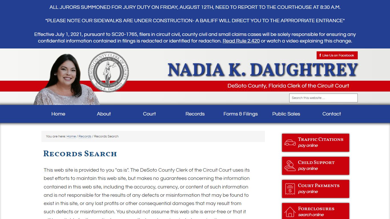 Records Search - DeSoto County Clerk of Courts - Nadia K ...